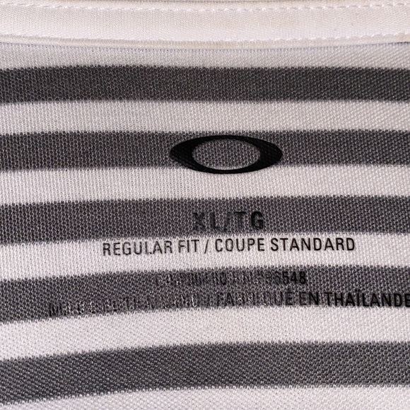 Oakley Gray & white striped collared polo shortsleeve men’s regular fit shirt XL - Picture 2 of 9